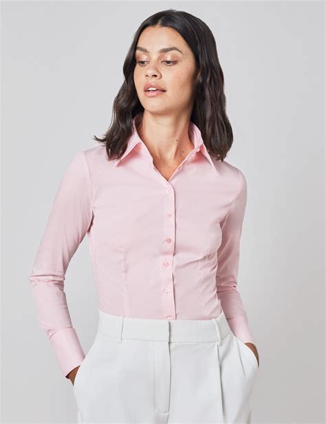 Women's Fitted Shirt with High Long Collar and Single Cuff in Light Pink | Hawes & Curtis | UK