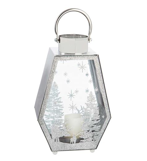 Silver Glitter Holiday Candle Lantern | Wind and Weather