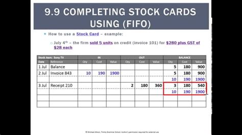 9.9 Completing Stock Cards using FIFO - YouTube