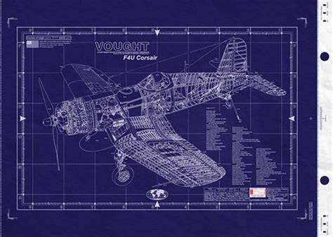 VOUGHT F4U CORSAIR Blueprint Large Engineering Drawing WWII | Etsy ...