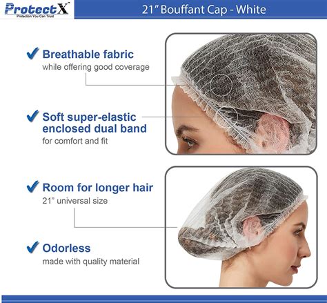 ProtectX Disposable Bouffant (Hair Net) Caps Hair Head Cover Nets 21” (White 100 pack)