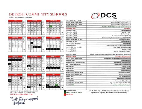 School Year Calendar | Detroit Community Schools