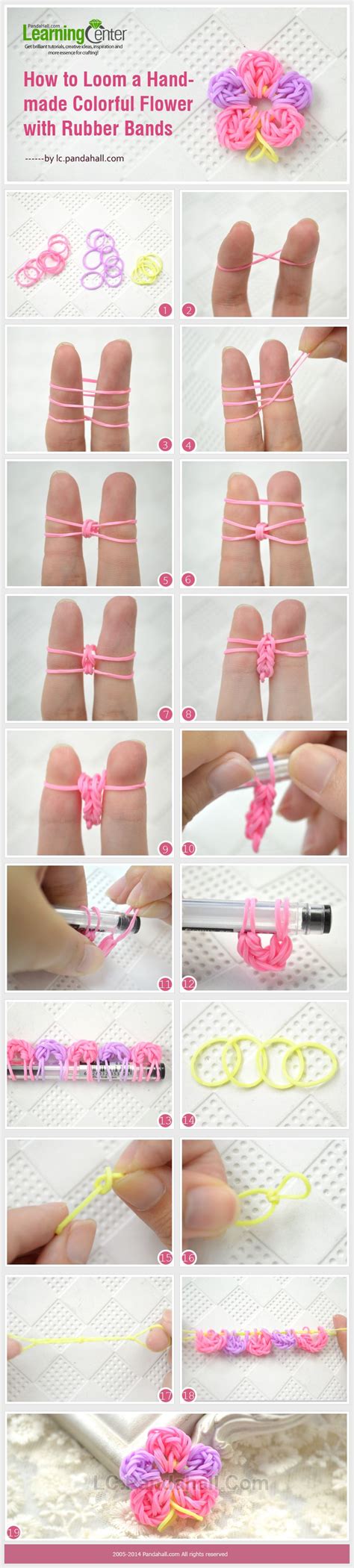 How to Loom a Handmade Colorful Flower with Rubber Bands | Rainbow loom rubber bands, Loom band ...