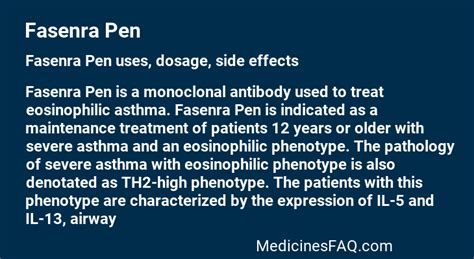 Fasenra Pen : Uses, Dosage, Side Effects, FAQ - MedicinesFAQ