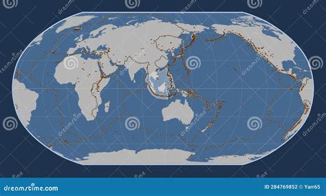 Sunda Tectonic Plate. Contour. Robinson. Volcanoes and Boundarie Stock Illustration ...