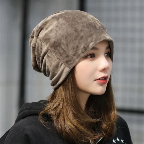 Autumn Winter Women's Beanies Hat Ladies Warm Velvet Skullies Cap With ...