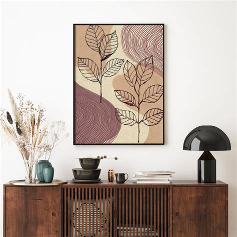 Abstract leaf print wall art abstract boho art brown neutral | Etsy