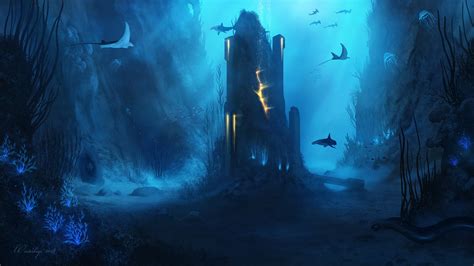 Download Shark Manta Ray Fantasy Underwater HD Wallpaper by Winterkeep