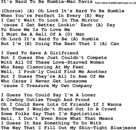 Country Music:It's Hard To Be Humble-Mac Davis Lyrics and Chords