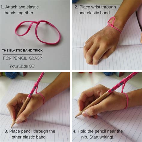 THE ELASTIC BAND TRICK FOR PENCIL GRASP AND INSIDE "THE HANDWRITING BOOK" - Your Kids OT