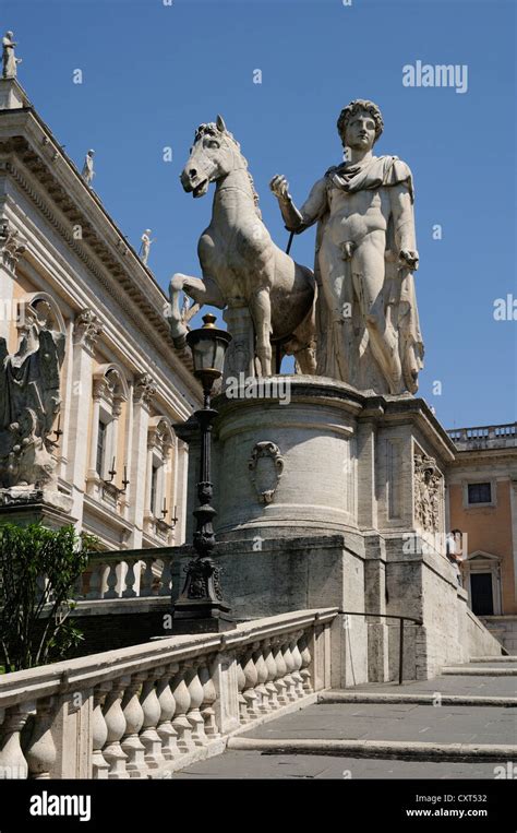 Staircase and statue by Michelangelo, Capitoline Hill, Rome, Italy, Europe Stock Photo - Alamy