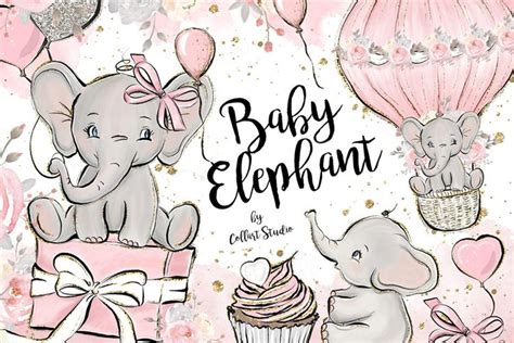 Baby Elephant clipart, Baby girl clipart, birthday clipart