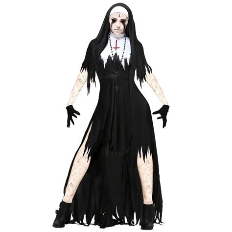 Adult Zombie Nun Costumes Scary Bloody Sister Mary Women's Living Dead Costume Outfit Gothic ...