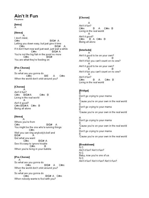 Ain't It Fun - Paramore | PDF | Song Structure | Pop Songs