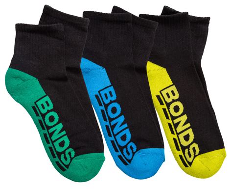 Bonds Kids' Quarter Crew Socks 3-Pack - Black/Multi | Great daily deals at Australia's favourite ...