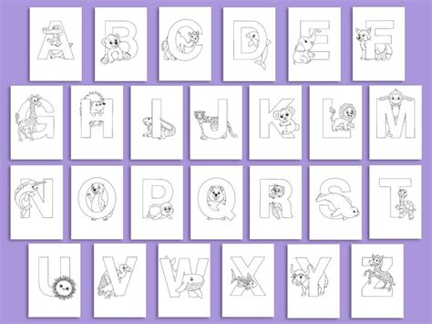 Animal Alphabet Coloring Pages Instant Download Educational Activity ...