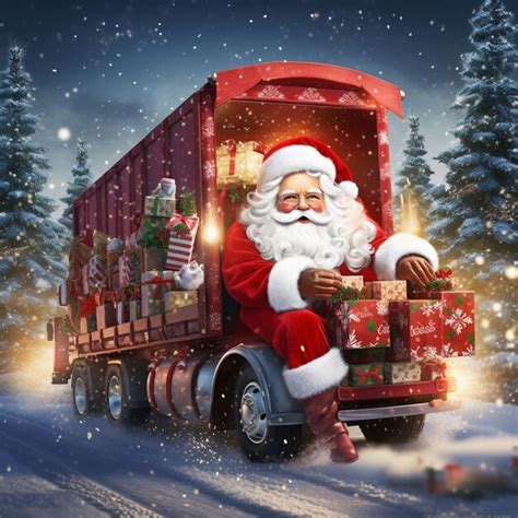 Premium Photo | Santa on the Christmas truck with gifts