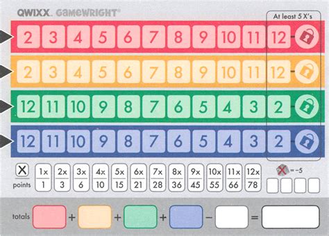 Qwixx Scoresheet - The Glass Meeple