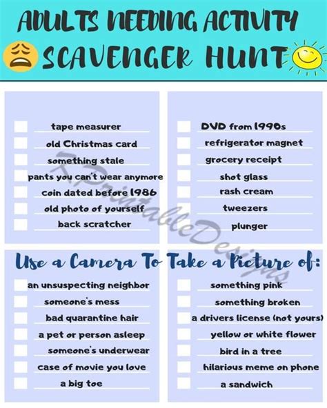 Adults Needing Activity Scavenger Hunt Pdfadult - Etsy | Scavenger hunt, Photo scavenger hunt ...