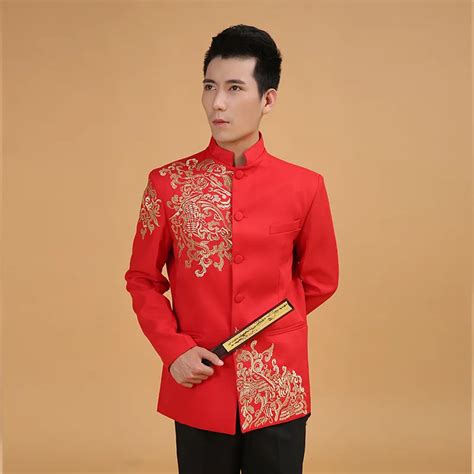 red tunic men male cheongsam top plus size traditional chinese clothing tang suit oriental mens ...