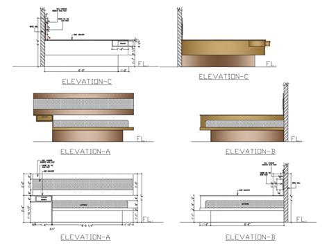 Elevation detail of double bed 2d view furniture units drawing dwg file - Cadbull