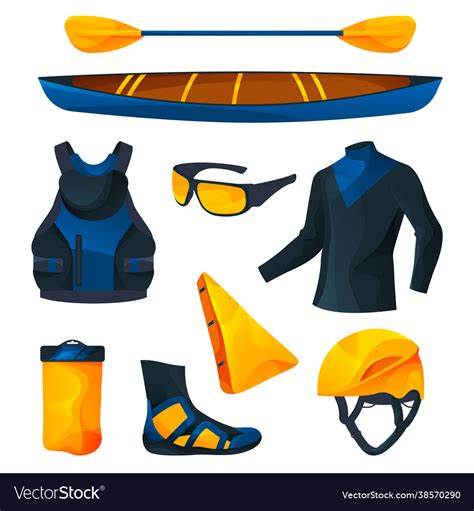 Canoeing or kayaking equipment sport tools set Vector Image