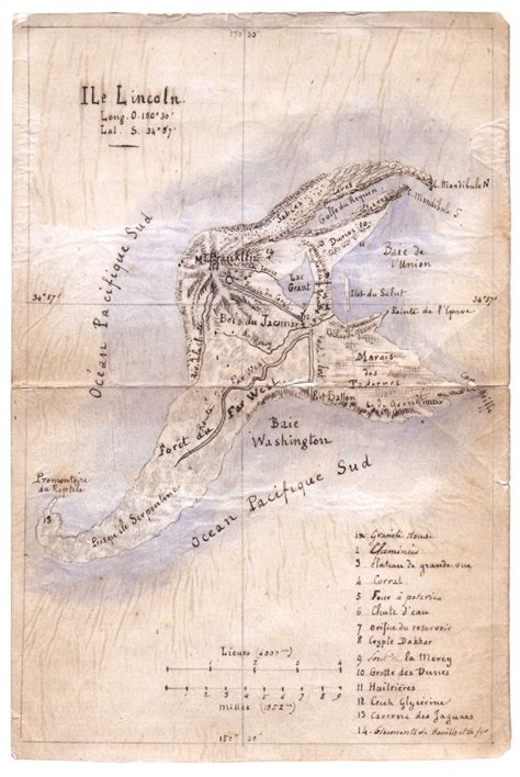 This map was hand-drawn by Jules Verne himself when he was writing L’Île mystérieuse [1580x2360 ...