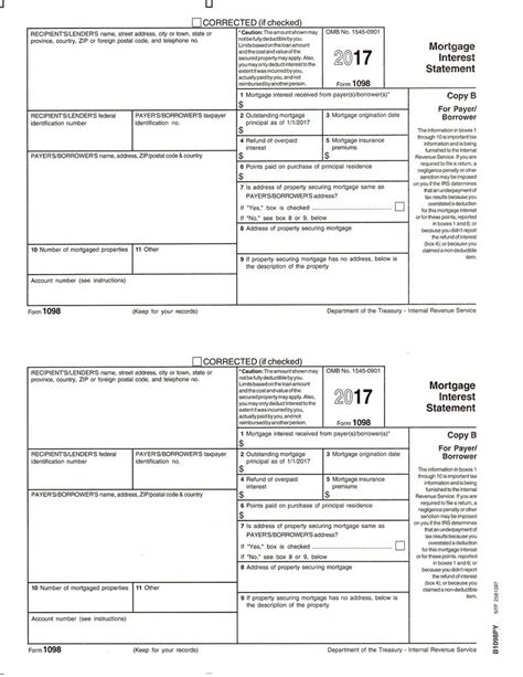 Form 1098 Mortgage Interest Statement, Payer Copy B