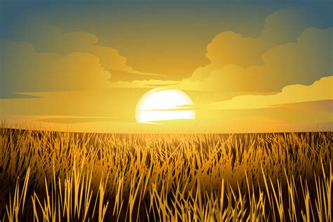 Sunset landscape with sunlight through the reeds 35402226 Vector Art at ...