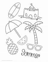 A coloring Page With Beach Items And The Words summer In Black Ink On  sketch template
