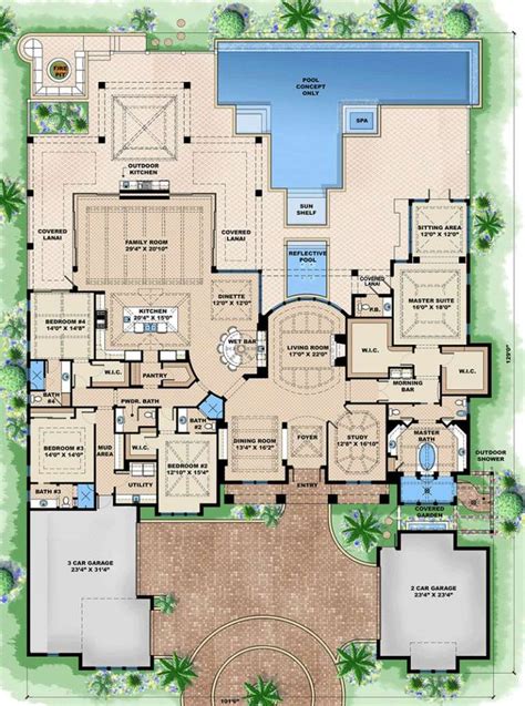 the floor plan for this luxury home is very large and has an indoor swimming pool
