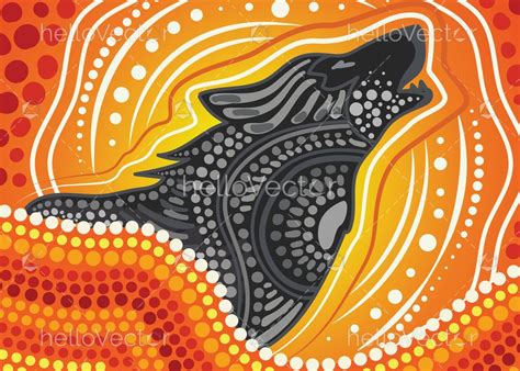 Aboriginal art vector painting with wolf - Download Graphics & Vectors