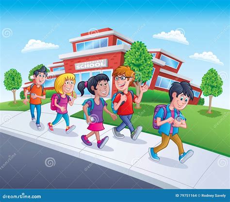 School Kids Walking from School Stock Illustration - Illustration of backpacks, girl: 79751164