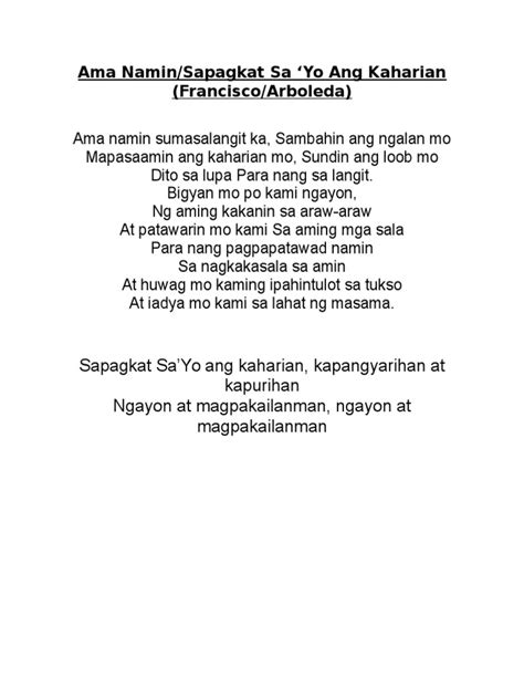 Ama Namin In Different Filipino Dialects