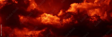 Fiery red dramatic sky. Fire, war, explosion, catastrophe, flame. Horror concept. Web banner ...