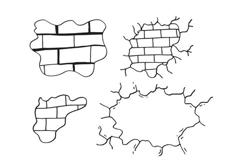 Hand-drawn set of cracked brick walls. Vector illustration. 6102206 ...