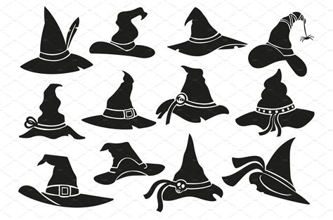 Witch hat stencil icons. Halloween | Background Graphics ~ Creative Market