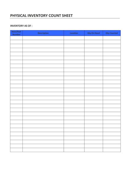 Physical Inventory Count Sheet Template