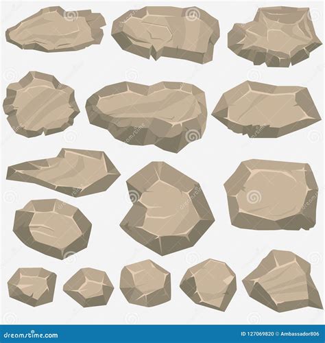 Rock Stone Cartoon in Flat Style. Set of Different Boulders Stock ...