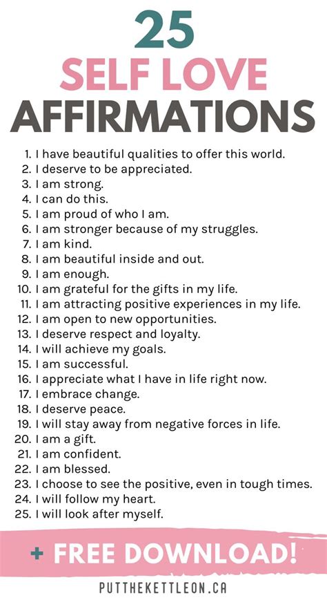 25 Positive Self Love Affirmations + Free PDF Worksheet in 2021 | Self love affirmations, Love ...