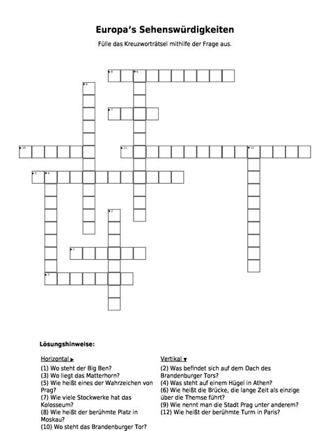 Kreuzworträtsel "Europa’s Sehenswürdigkeiten" als PDF (Arbeitsblatt ...