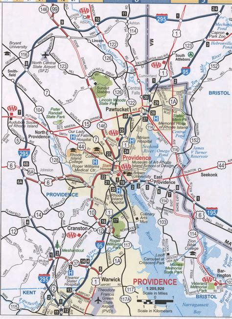 Providence RI roads map, highway Providence city and surrounding area