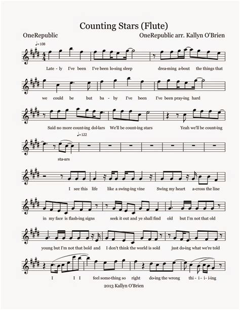 Flute Sheet Music: Counting Stars - Sheet Music