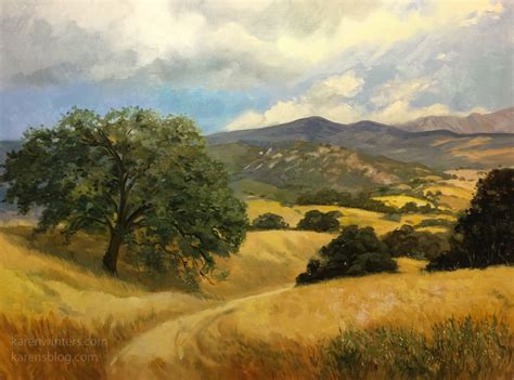 California Golden Rolling Hills Paintings by Karen Winters