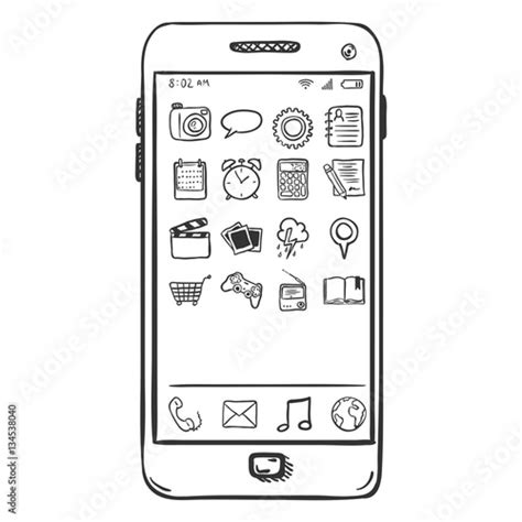 Vector Single Sketch Smartphone with Mobile Icons Stock Vector | Adobe ...