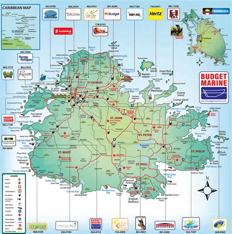 Detailed road and tourist map of Antigua. Antigua detailed road and ...