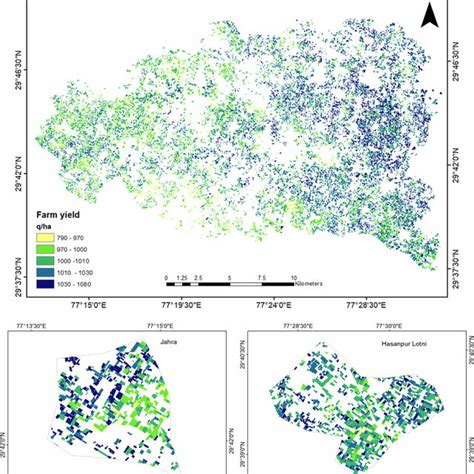 Sugarcane crop yield estimate at the field -KSCM catchment (top) and... | Download Scientific ...