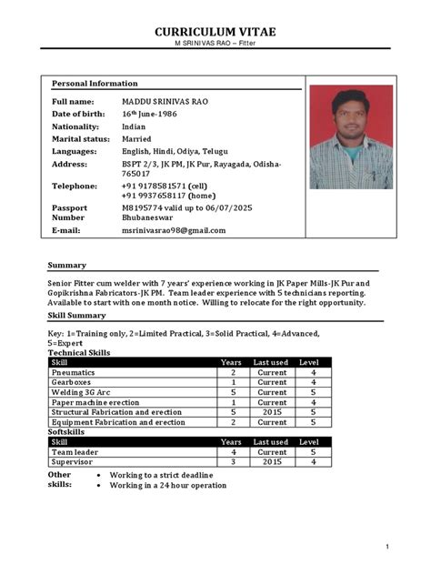 ITI Fitter Resume | Machines | Mechanical Engineering