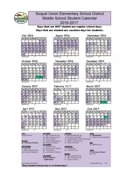 2016 - 2017 School Calendar | Soquel Union Elementary School District – California