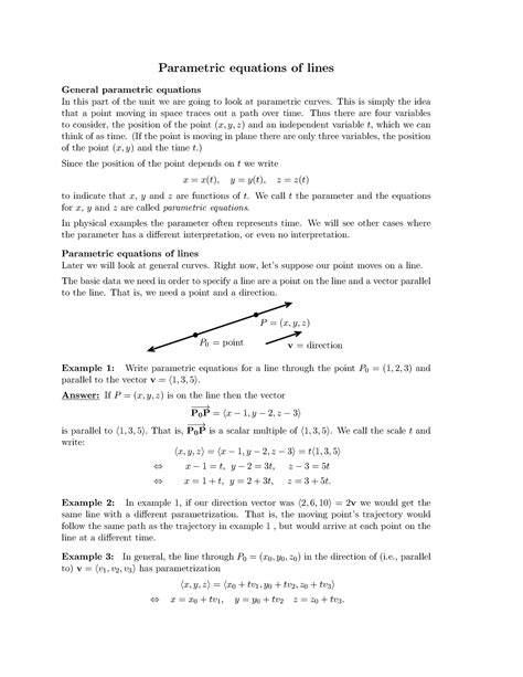 Parametric equation for lines - Parametric equations of lines General parametric equations In ...